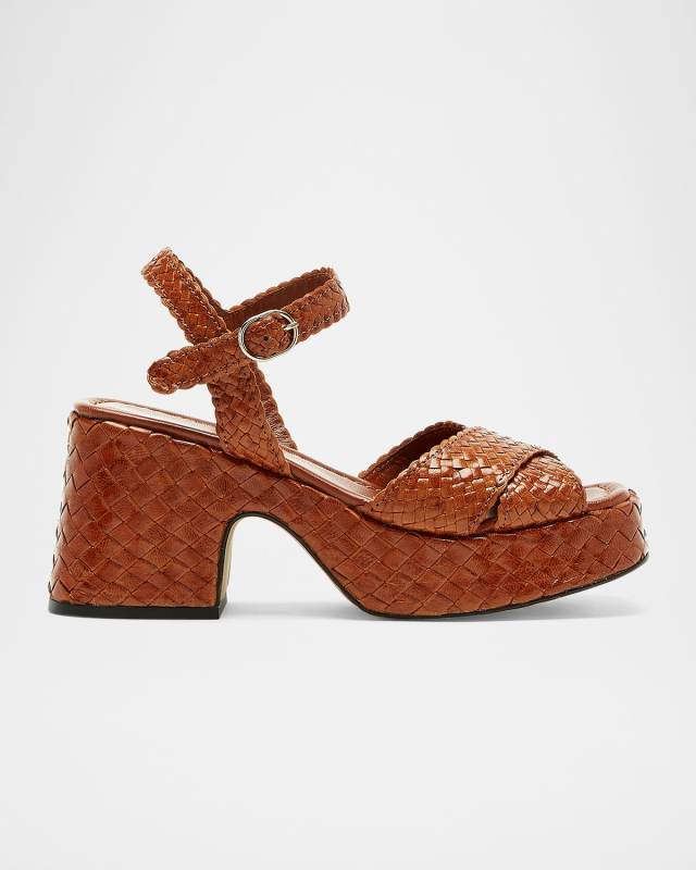 Pico Woven Leather Ankle-Strap Platform Sandals